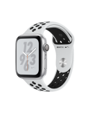 Apple Watch Nike+ Series 4 (MU6K2RU/A), 44 мм, корпус из алюминия серебристого цвета, спортивный ремешок Nike цвета «чистая платина/чёрный»