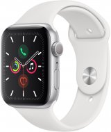 Apple Watch Series 5 (MWVD2RU/A), 44 мм, корпус из алюминия серебристого цвета, спортивный браслет белого цвета