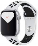 Apple Watch Nike Series 5 (MX3R2RU/A), 40 мм, корпус из алюминия серебристого цвета, спортивный ремешок Nike «чистая платина/чёрный»