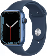Apple Watch Series 7, 45 мм, корпус из алюминия синего цвета цвета, спортивный ремешок «синий омут» (MKN83)