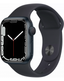 Apple Watch Series 7, 41 мм, корпус из алюминия цвета «тёмная ночь», спортивный ремешок «тёмная ночь» (MKMX3)