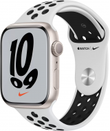 Apple Watch Nike Series 7, 45 мм, корпус из алюминия цвета «сияющая звезда», спортивный ремешок Nike цвета «чистая платина/чёрный» (MKNA3)