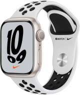 Apple Watch Nike Series 7, 41 мм, корпус из алюминия цвета «сияющая звезда», спортивный ремешок Nike цвета «чистая платина/чёрный» (MKN33)