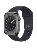 Apple Watch Series 8, 45 мм, стальной корпус графитового цвета, спортивный ремешок цвета «тёмная ночь»