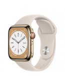 Apple Watch Series 8, 41 мм, стальной корпус золотого цвета, спортивный ремешок цвета «сияющая звезда»