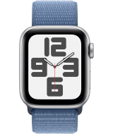 Apple Watch SE 2023, 40 мм, корпус из алюминия цвета «зимний голубой», спортивный текстильный ремешок цвета «зимний голубой» (MRE33)